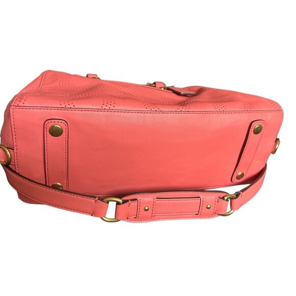 Coach Madison Perforated Leather Satchel Bag Coral Pink Gold Hardware Purse - Picture 8 of 12